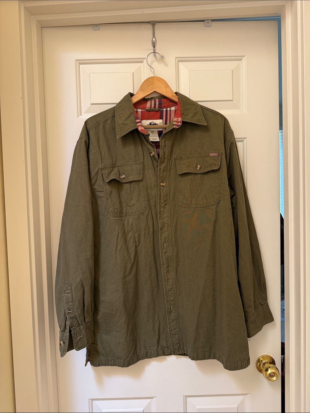 Old Mill Olive Green Flannel Lined Shirt Jacket Shacket Utility Large